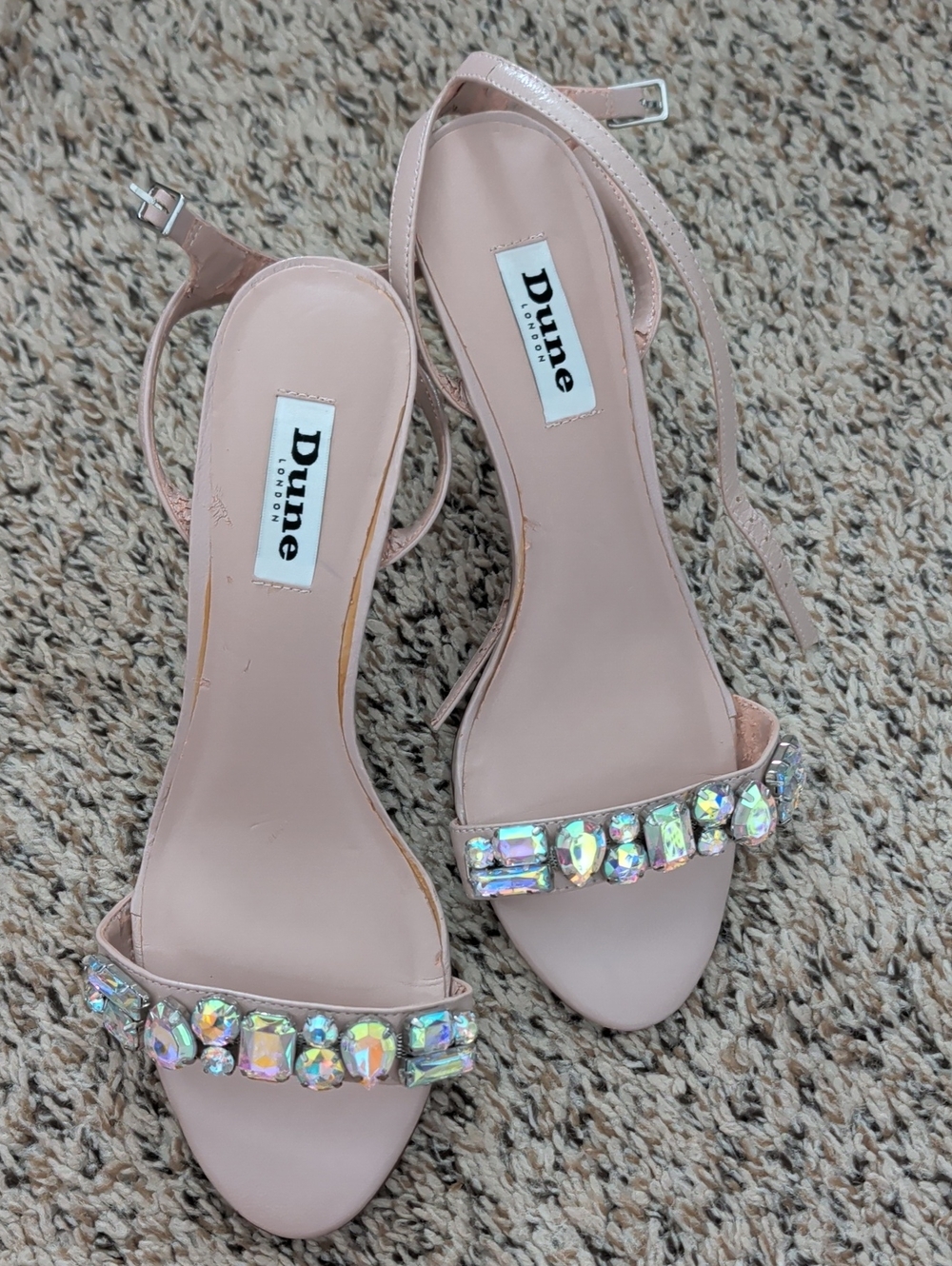 Dune London Blush Pink Jeweled Open-Toe Ankle-Strap Heels